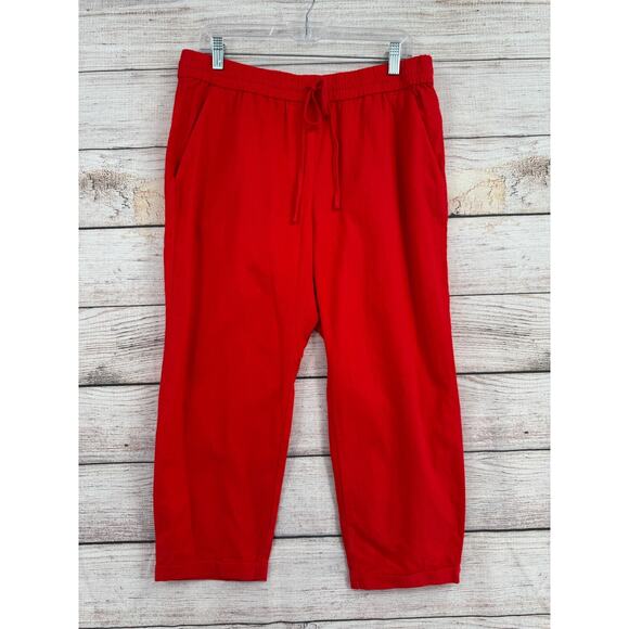 J Crew Pants Womens 12 Petite Red Linen Cotton Blend Pull On Cropped Casual P12 - Picture 1 of 14